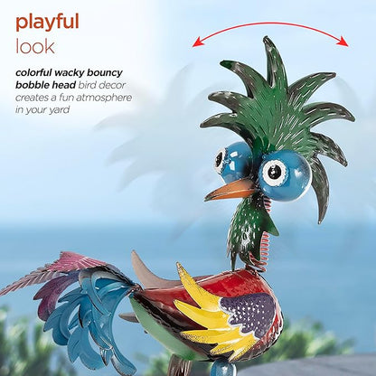 Alpine Corporation 19" Tall Indoor/Outdoor Wild Tropical Metal Rooster Yard Statue Decoration, Multicolor