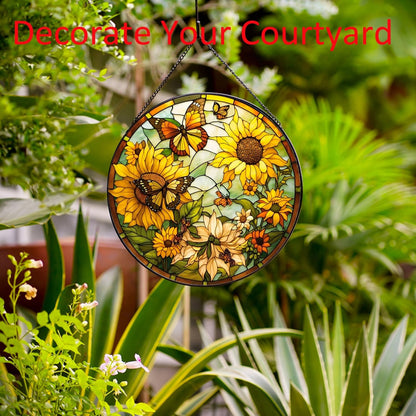 Sunflower Hanging Stained Glass for Windows,20cm/7.87inch Hand-Painted Sun Catcher Garden Hangings Christmas Mother's Day, Valentine's Day Ornaments Festival Gift