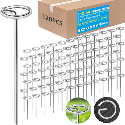 12 Inch 120Pcs Thick 8 Gauge 0.16 in Circle Top Landscape Fabric Pins Hard Holding,Galvanized Landscape Fabric Stakes, for Tent, Weed Barrier Fabric, Plant Cover,Landscape Pins Stronger Not Easy Bend