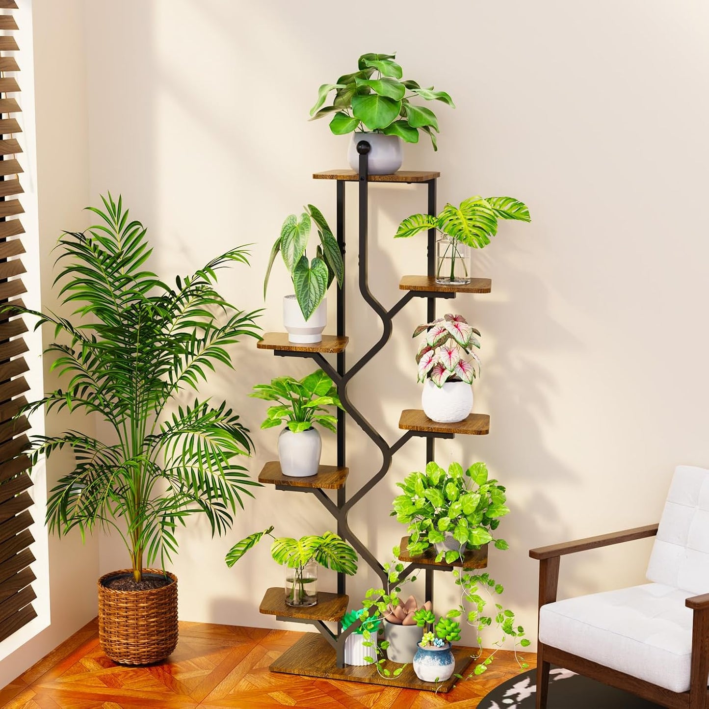 Bstrip 8-Tier Plant Stand with Grow Light, 57 Inch Indoor Plant Shelf, Decor Flower Stand for Living Room & Patio, Rust-Resistant Pipes & Waterproof MDF Boards