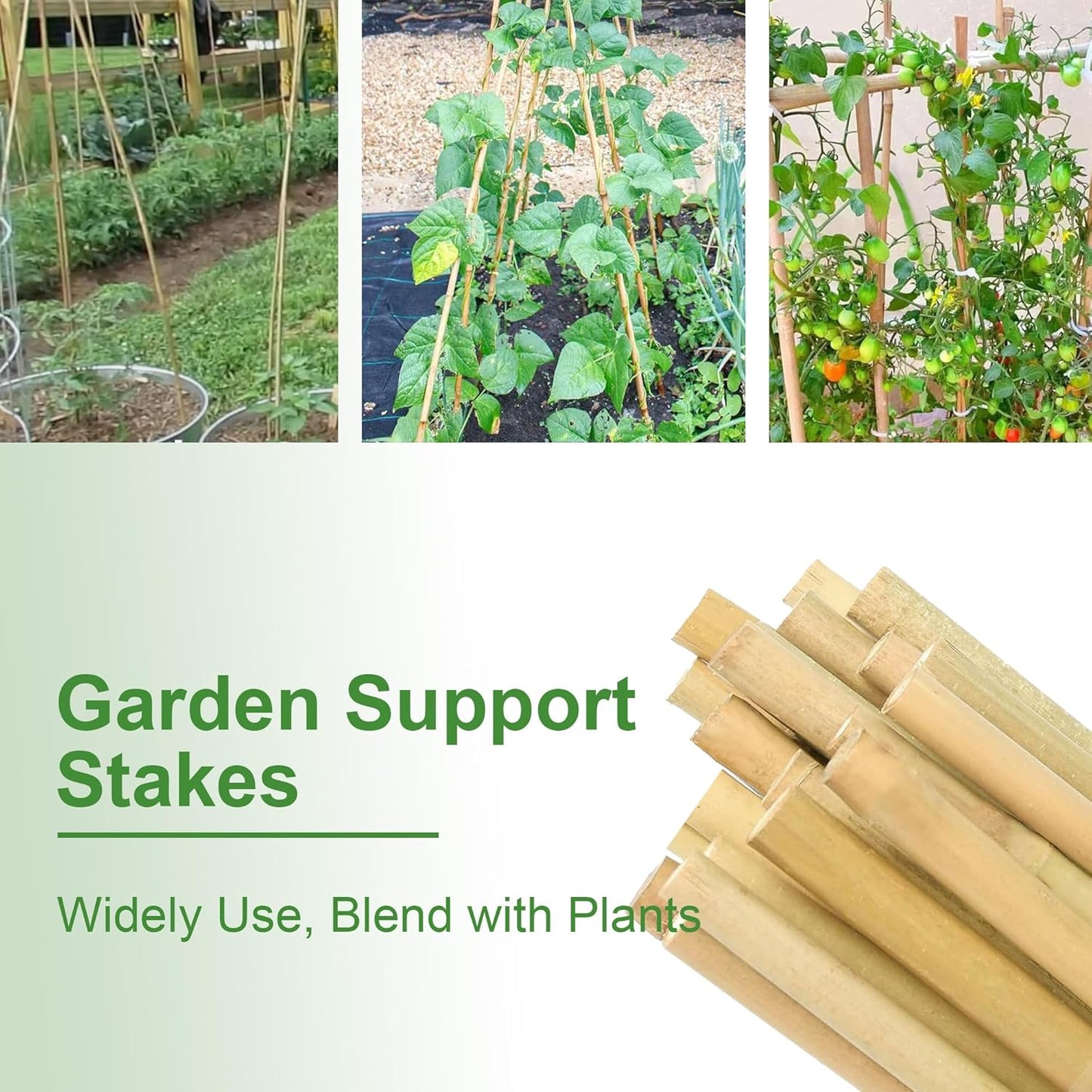 Garden Stakes 4ft, Natural Bamboo Stakes 4 Feet, Thicker Sturdy Plant Stakes 25 Pack for Tomatoes, Beans, Flowers, Potted and More Climbing Plants
