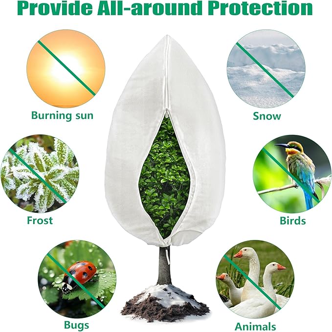 Plant Covers Freeze Protection, 2 Pack 47''×71'' White Frost Cloths Blankets with Zipper Drawstring Shrub Tree Covers for Winter Outdoor Plants Freeze Protection