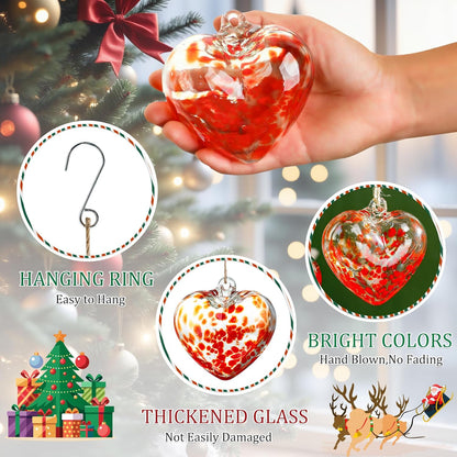 Love Heart Hand Blown Glass Gazing Balls for Garden Hanging Friendship Balls Christmas Ball Ornaments for Xmas Tree Decoration (Red - B)