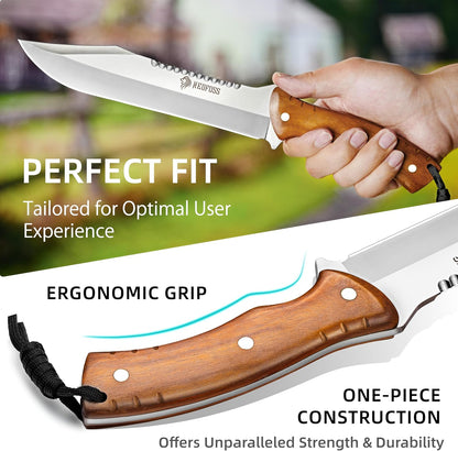 NedFoss 13.5" Machete Knife with Leather Sheath, Strong 8Cr14Mov Steel 0.22" Thick Blade Full Tang Kukri Machete for Cutting Trees Heavy Duty, Fixed Blade Knife for Yard Work Clearing Brush