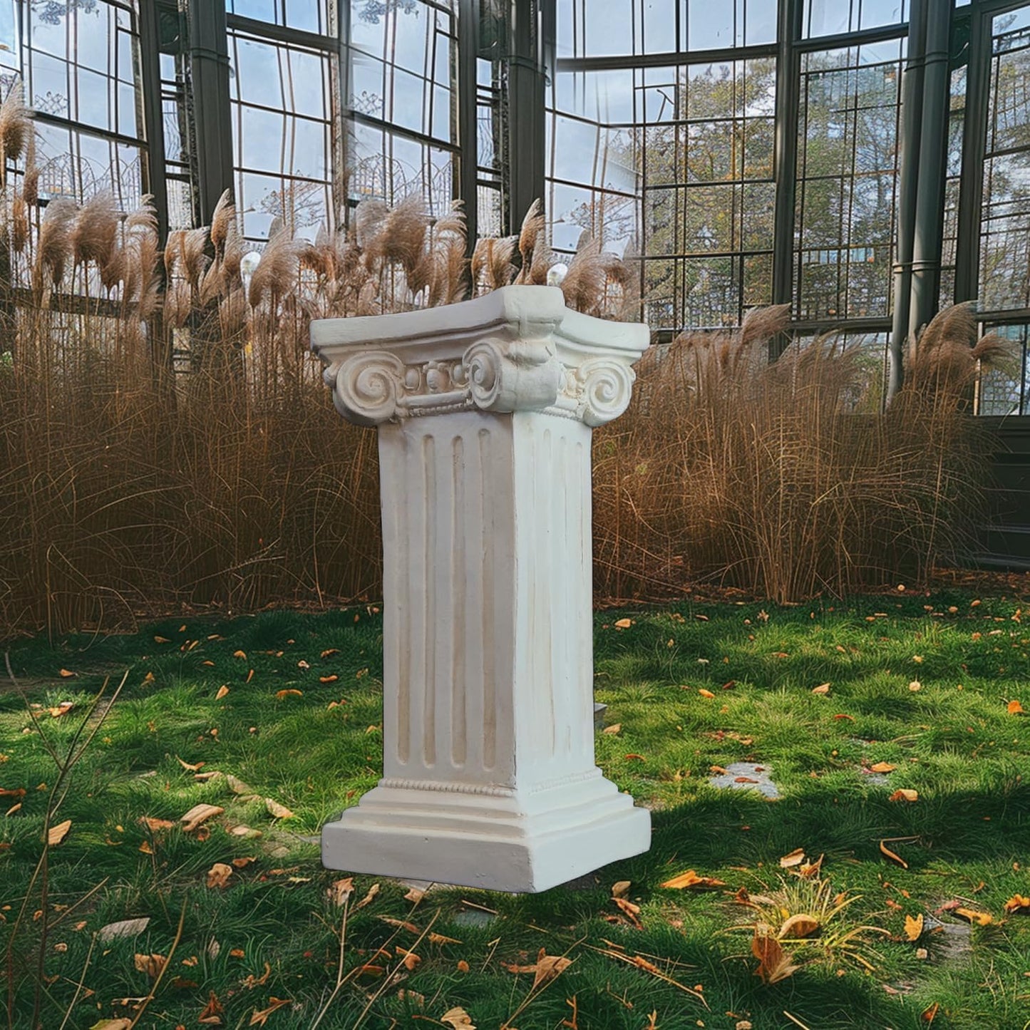 Elegant Classical Greek Roman Ionic Order Vintage Weathered Column Pedestal Decorative Display Stand for Statues Plants, or Vases Perfect for Home Decor and Event Settings, White