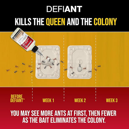 Catchmaster DEFIANT Premium Liquid Ant Killer, 1-Year Supply, Kills the Queen and Colony, No Mess Precision Bottle, Reusable Ant Traps Indoor & Outdoor, Pest Control Traps, Made in USA