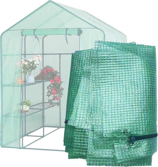 Greenhouse Replacement Cover, 56×56×76 Inch PE Walk-in Greenhouse Cover for Gardening Plants w/Roll-Up Zipper Door, Waterproof Frost Protection Wind Rain Proof, Easy Assembly (No Frames Include)
