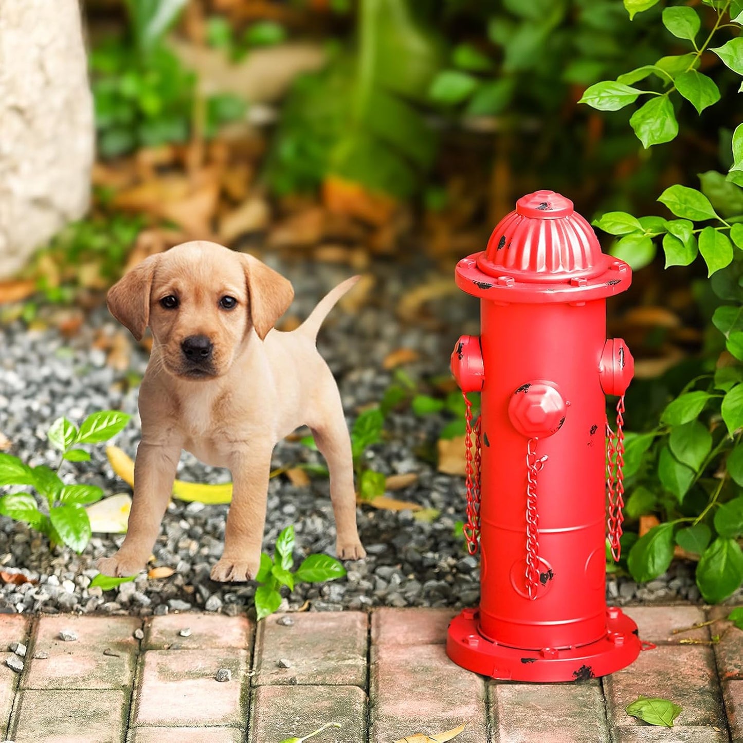 Fake Fire Hydrant for Dogs, 16.3" Red Metal Dog Pee Post with Stakes, Puppy Training Tool Indoor/Outdoor Garden Yard Statue