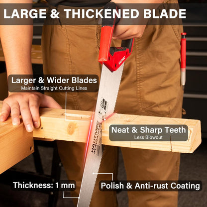 HAUTMEC 14" X-Sharp Compact Hand Saw for Cuts Comfort, Quality and Accuracy, Fine-Cut Handsaw with 12 TPI Triple-Ground Teeth and 1mm Thickened Large Blade, Bi-Material Ergonomic Handle – HT0295