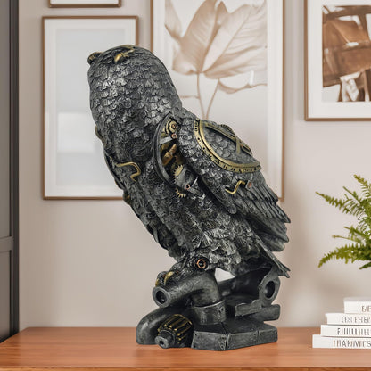 Steampunk Owl Statue 11.6'' H Metallic Silver and Gold Gothic Collectible Animal Figurine Wisdom Gift Owl Sculpture for Home Office Decoration Living Room Tabletop Mantel