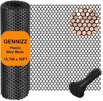 Plastic Wire Mesh Fence Roll, GENNIZZ 15.7IN x 50FT Plastic Chicken Wire Mesh, Garden Netting Fencing Barrier for Poultry Balcony Chicken Puppy (0.4m x 15m)