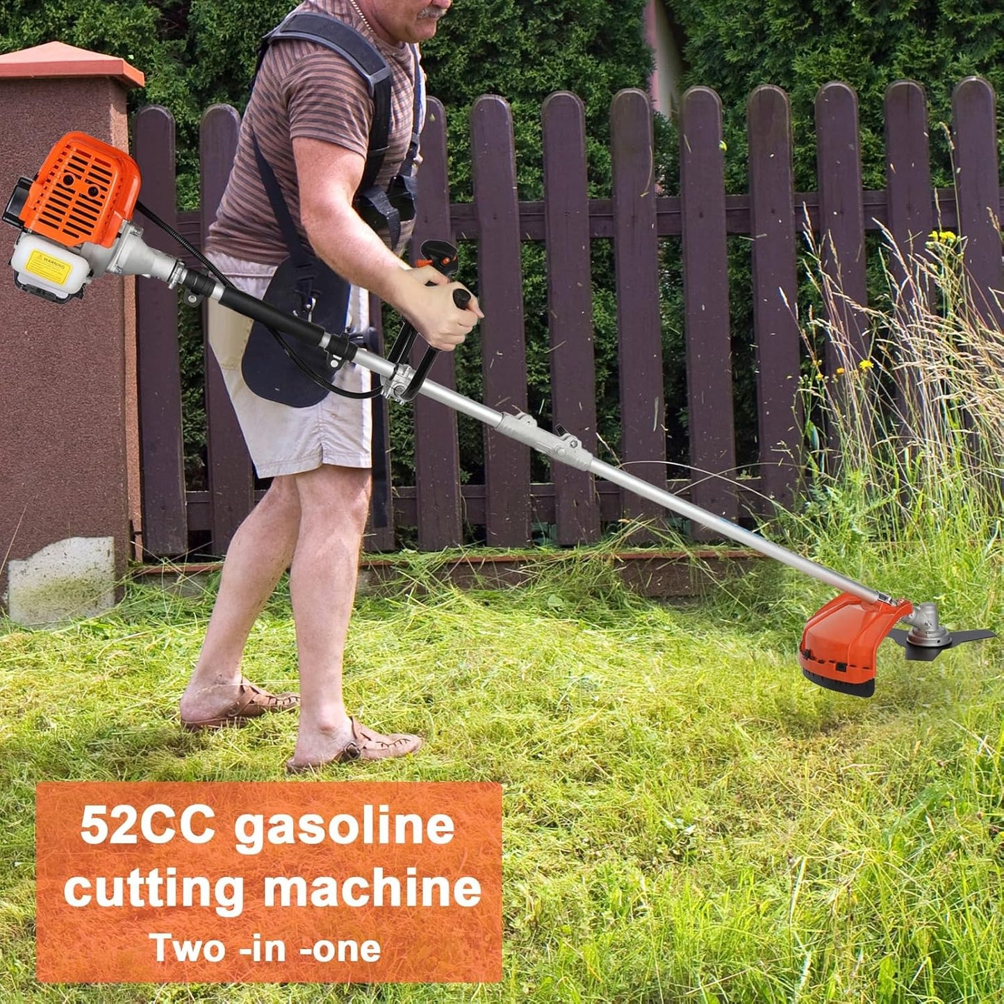 Lawn Mower, 52CC Gas Weed Trimmer, Cordless Hedge Trimmer, 2-Stroke Brush Cutter, Handheld Weed Eater 2-Cycle Gas Trimmer Brush Cutter for Weed, Brush Orange