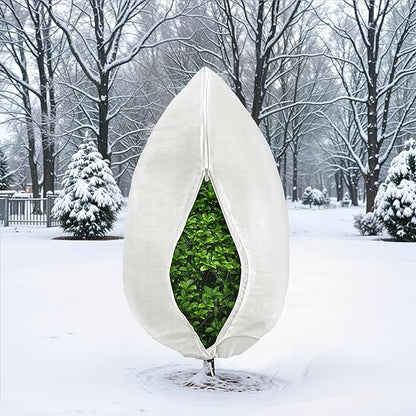 Plant Covers Freeze Protection, 2 Pack 47''×71'' White Frost Cloths Blankets with Zipper Drawstring Shrub Tree Covers for Winter Outdoor Plants Freeze Protection