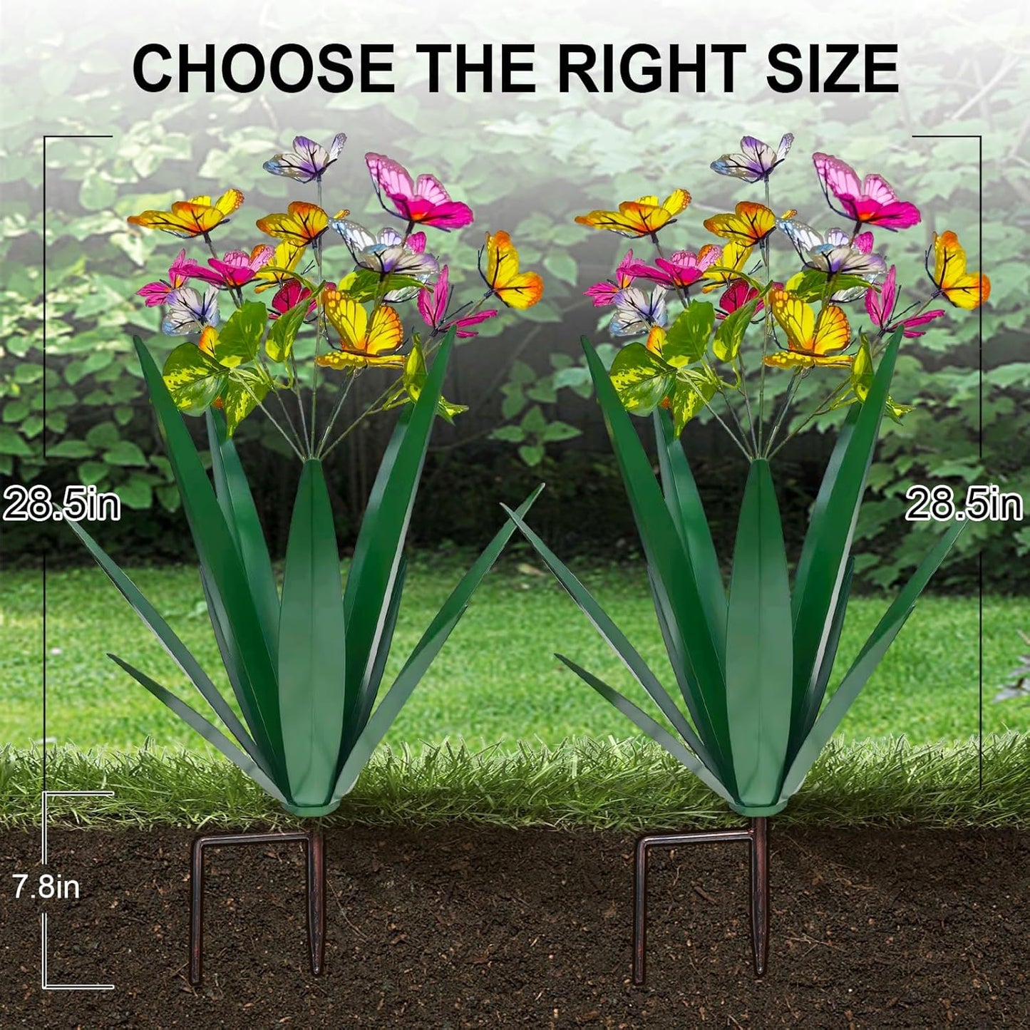 TOMBABY Garden Outdoor Butterfly Enlarge Thickened Wind Resistant Metal Agave Garden Art Metal Plant Country Sculpture Statue Decorations Ornaments Artificial Waterproof Butterflies(Green 2pcs)