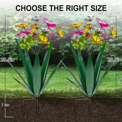 TOMBABY Garden Outdoor Butterfly Enlarge Thickened Wind Resistant Metal Agave Garden Art Metal Plant Country Sculpture Statue Decorations Ornaments Artificial Waterproof Butterflies(Green 3pcs)