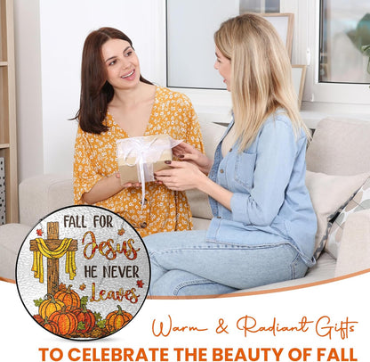 FLAGWIX Fall Decorations for Home - Stained Glass Window Hanging 8in - Christian Sun Catchers Indoor Window, Fall Gifts for Women Men, Thanksgiving Decorations Sun Catcher, Christian Gifts for Mom Dad