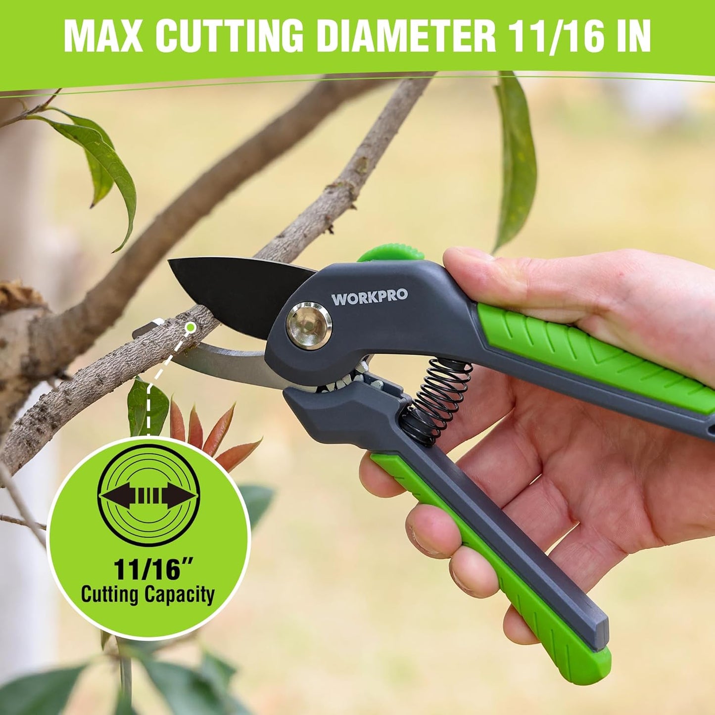 WORKPRO 8.5" Bypass Pruning Shear, Heavy Duty Garden Scissors & Clippers with Labor-Saving Design, Handheld Gardening Shears with Sharp Blade for Branch Trimming and Floral arrangement