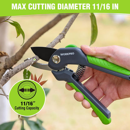 WORKPRO 8.5" Bypass Pruning Shear, Heavy Duty Garden Scissors & Clippers with Labor-Saving Design, Handheld Gardening Shears with Sharp Blade for Branch Trimming and Floral arrangement