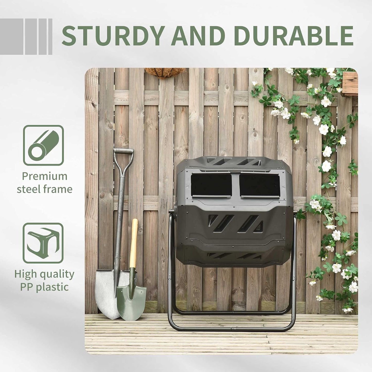 Outsunny Tumbling Compost Bin Outdoor 360° Dual Chamber Rotating Composter 43 Gallon, Green