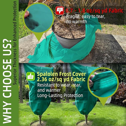 2 Pack Plant Covers Freeze Protection, 75"W x 90"H Winter Frost Blanket 2.36 oz/yd² Fabric Frost Cloth Tree Covers Shrub Jacket Bag with Zipper & Drawstring for Plants Fruit Tree Shrub Potted - Green