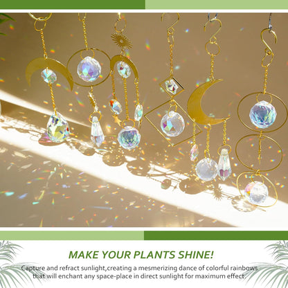 HDCRYSTALGIFTS 6 Pack Small Trellis for Potted Plants Indoor with Colorful Crystal Sun Catcher, 13.5'' Metal Plant Stake Suncatchers for Mini Potted Plant Decoration for Home Window Garden