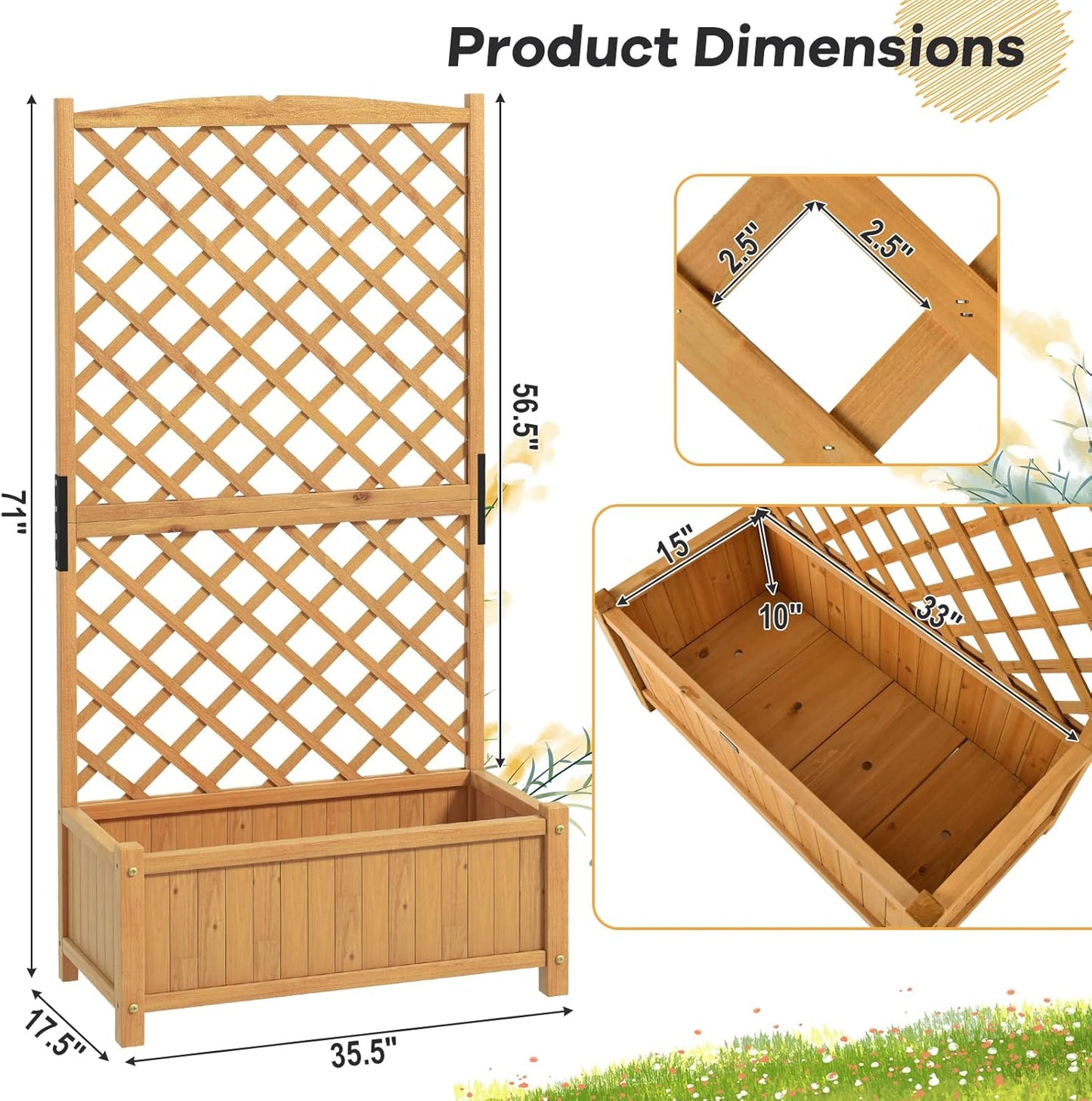 S AFSTAR Raised Garden Bed Outdoor Set of 2, 35.5x17.5x71-inch Planter Box with Trellis & Removable Bottom Base, Trellis Planter for Hanging Baskets, Idea for Patio Balcony Yard Against Wall