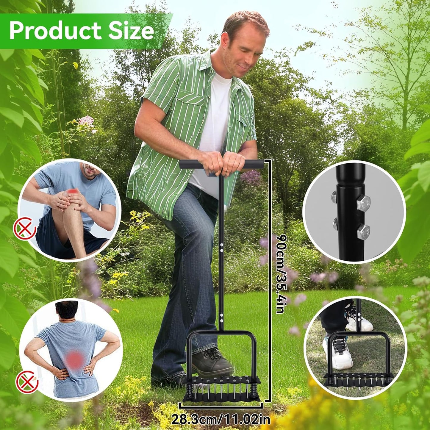 Lawn Aerator, Aerator Lawn Tool for Manual Weeding, Pre-Assembled Lawn Aerator Tool for Patio Lawns and Gardens, Lawns Improvement and Yard Care, Garden Tools, Restoring Lawns Health