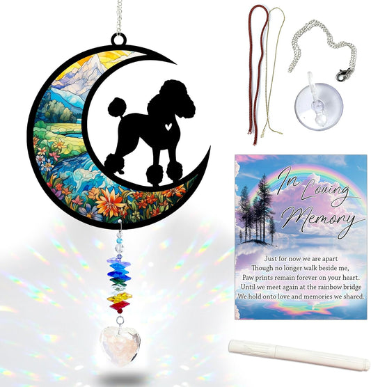 Poodle Suncatcher, Personalized Pet Loss Gift with Name & Date, Heart-Shaped Crystal Sun Catcher