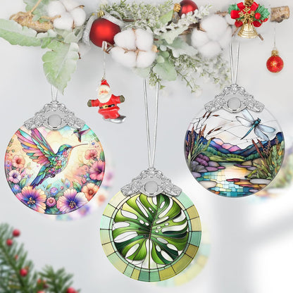 Monstera Leaf Stained Glass Ornament - Christmas Tree Decorations, Holiday Presents, Gift Exchange Ideas