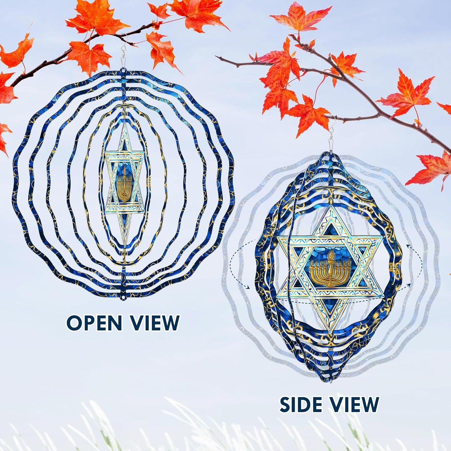 FLAGWIX Christmas Hanukkah Gifts for Women Men - Star of David 3D Stainless Steel Wind Spinners Outdoor 12in- Christmas Hanukkah Decorations, Hanging Wind Spinners Garden Decor, Religious Jewish Gifts
