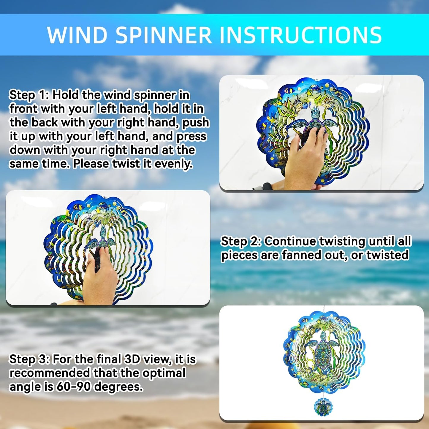 Wind Spinners,12 inch Sea Turtle with 360° Swivel Hook for Yard and Garden, Bird Wind Catcher, Metal Wind Spinners Outdoor for Lawn Hanging Crafts Decor Kinetic Yard Art Ornament Gifts