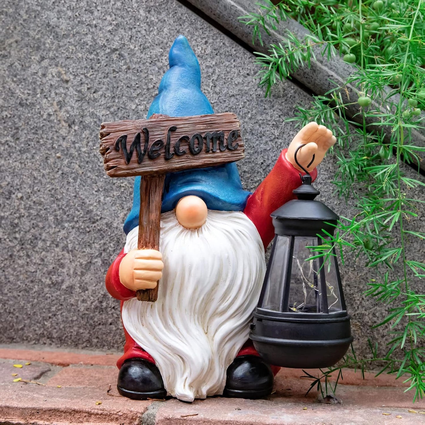 Garden Gnome Outdoor Decoration Solar Gnomes Statue with Lantern LED Lights,Terrace Courtyard Lawn Patio Porch Fall Decoration Halloween Christmas Housewarming Gift for Mom Women, Gnome Blue