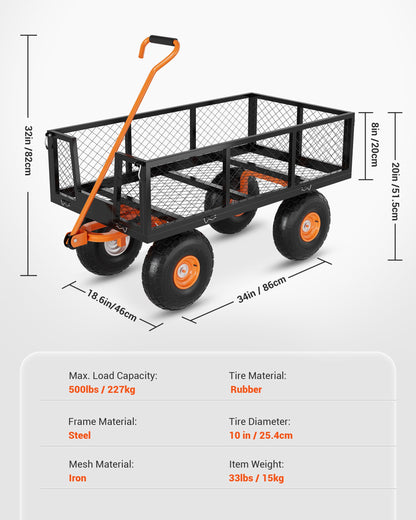 GarveeLife Heavy Duty Steel Garden Cart, 500 LBS Capacity 3 in 1 Pullable Garden Wagon with 10 in