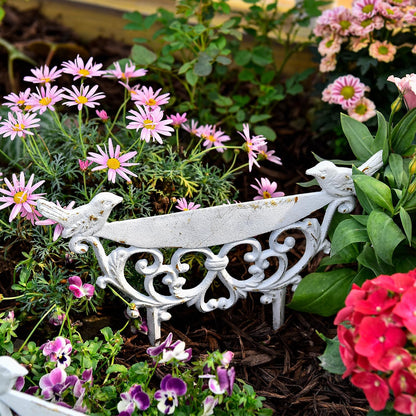 Sungmor Decorative Cast Iron Garden Edging Border, 4 Pack White Landscape Edging Low Picket Fence, 9.9inch Tall Outdoor Flower Bed Lawn Fence Panels, Vintage Metal Yard Decor Stakes