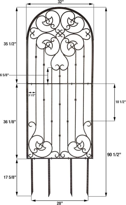H Potter Wall Trellis Indoor Outdoor Wrought Iron Heavy Scroll Metal Decoration Large with Set of 4 Mounting Brackets