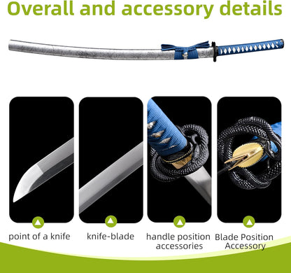 A True Samurai Sword, Made of 1095 high Carbon Steel with Sharp Blades, Suitable for Martial Artists and Players to Collect, Full of Tang Dynasty