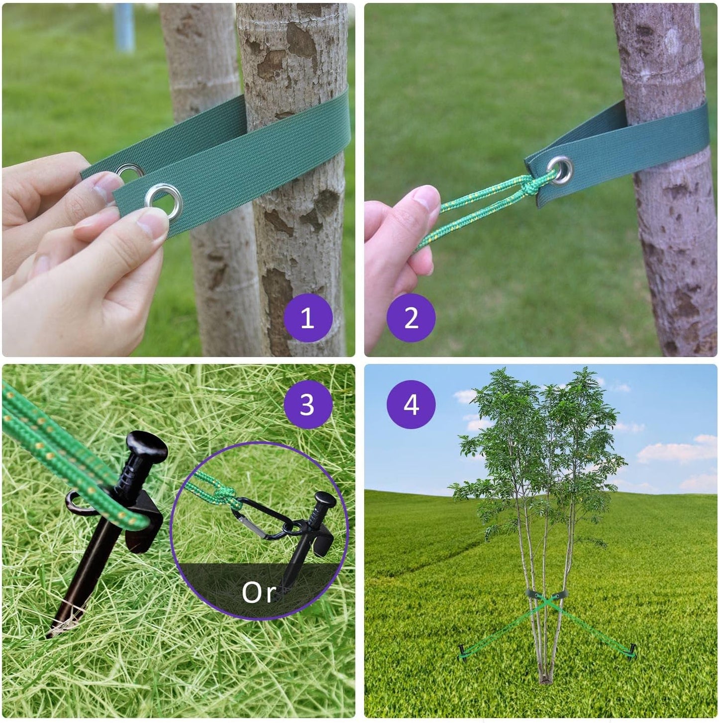 15.8-Inch Extra-Long Heavy Duty Steel Tree Stake Kits,Tree Staking and Support Kits for Young Tree Against Bad Weather,Include 3 PCS 15.8" Tree Straps, 3 PCS 15.8" Tree Stakes and 31.2 FT Rope