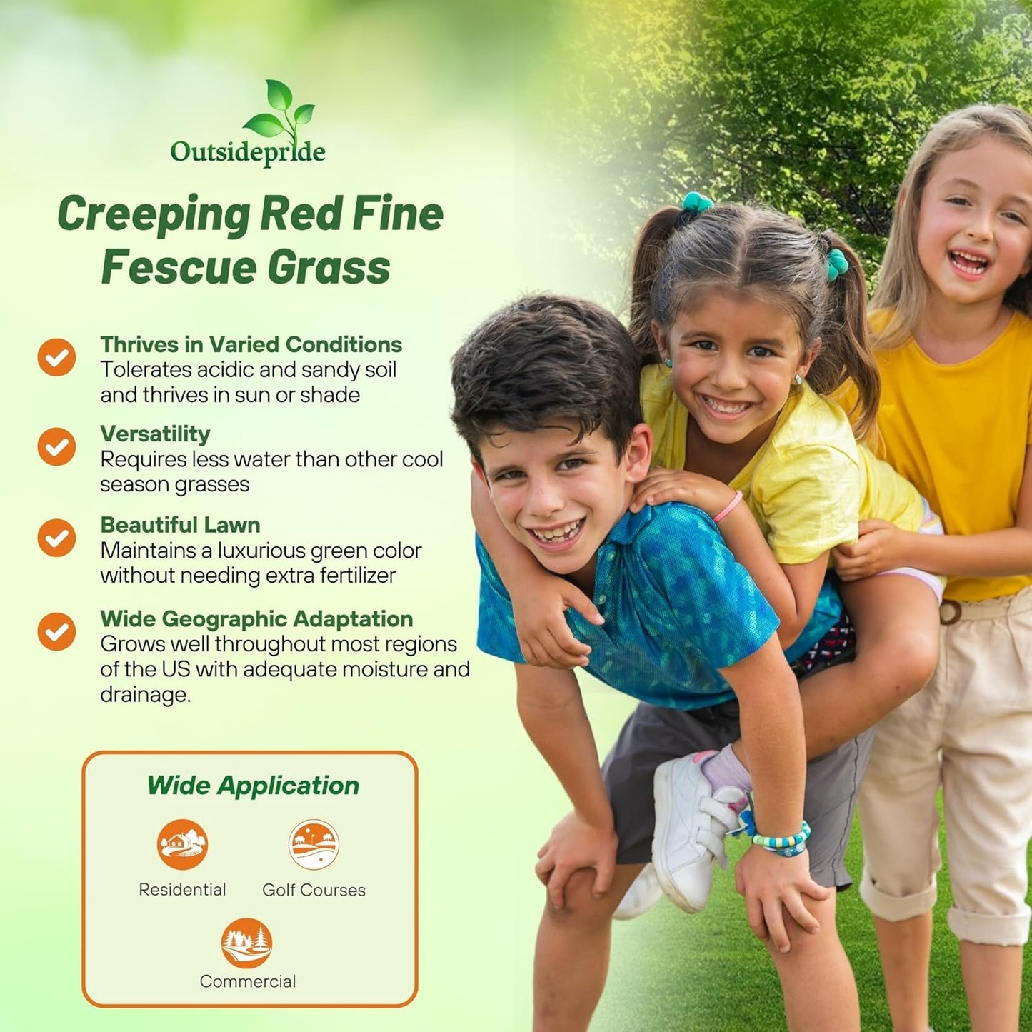 Outsidepride Creeping Red Fescue Grass Seed - 10 Lbs. Cool Season, Soft Textured, Self-Repairing Fine Fescue Grass Seeds for Lawn w/OptiGrowth Coating, Ideal for Dryland Cover Crop & Landscaping