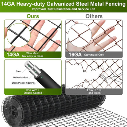 Black Welded Wire Fence 36 Inch x 59 Foot, 2.4" x 2.4" 14GA PVC Coated Wire Fencing for Garden Bed, Vinyl Coated Metal Wire Mesh Roll for Yard Vegetable Plant Protection Chicken Dog Poultry Netting