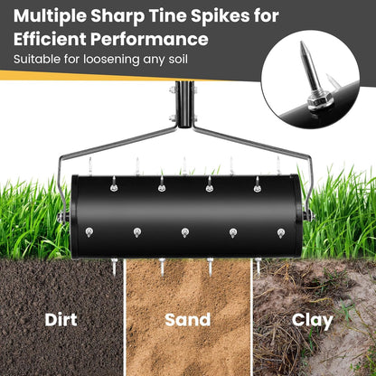 IRONMAX Rolling Lawn Aerator, Sand/Stone Filled Manual Dethatching Soil Aerating Push Tool with Ergonomic Handle, Grass Aerator Lawn Tool for Yard, Garden, Lawn Health Care (18''W x 51''H)