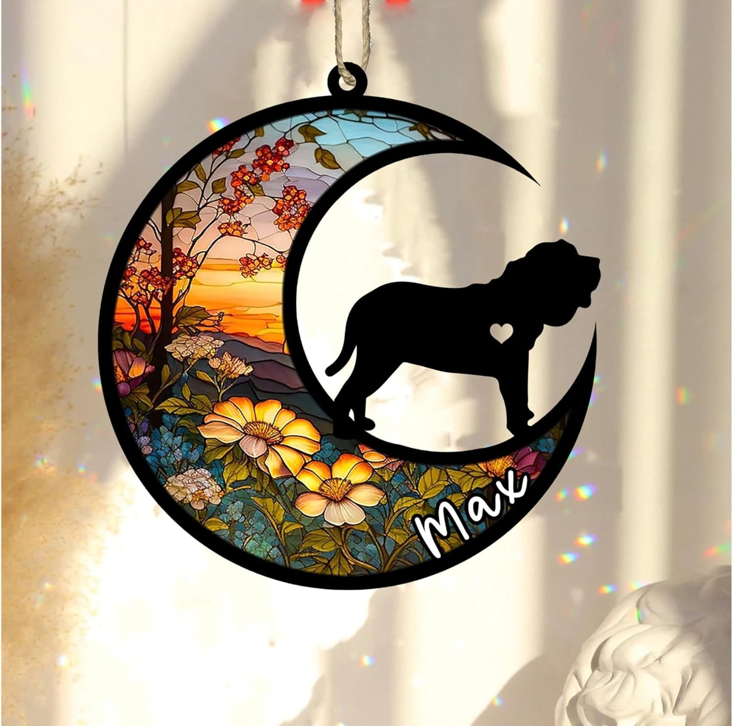 Personalized Dog Memorial, Custom Name Spanish Mastiff Dog Christmas Ornament with Name, Custom Breeds, Pet Loss Light Catcher, Gifts for Lovers Loss of Pet Sympathy on Mothers Day Christmas
