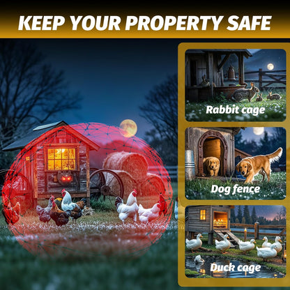 Solar Powered Racoon Repellent Devices with Flashing Lights, Waterproof Coyote Deterrent Device Energy-Efficient Predator Lights for Chicken Coop