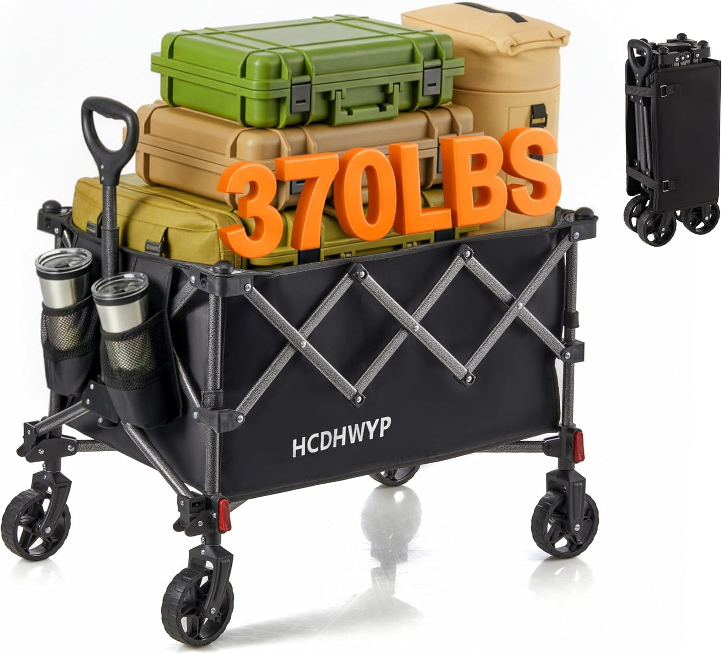 Collapsible Heavy-Duty Wagon Cart with PVC Wheels, Portable Folding Outdoor Utility Wagon for Sports, Garden, Grocery Shopping,Camping, Transportation,Hauling (130L)