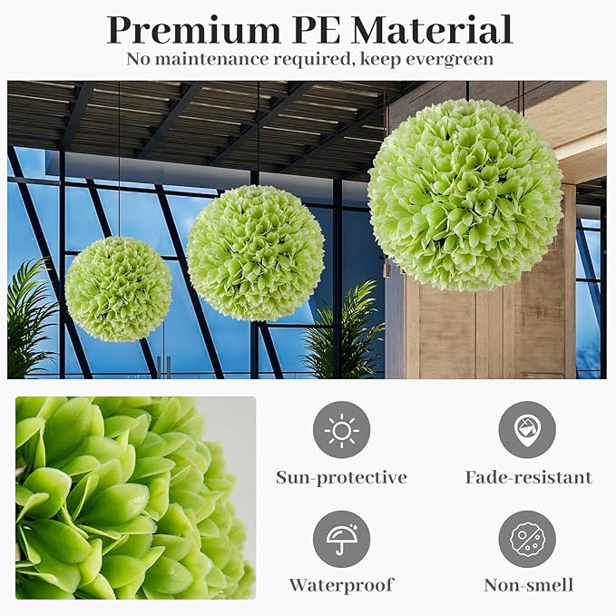 Goplus 11 Inch Topiary Balls Artificial Outdoor Set of 2, Faux Boxwood Ball, Fake Plant Sphere, Round Artificial Plant Balls for Front Door, Porch, Backyard, Balcony, Home Décor (Green)