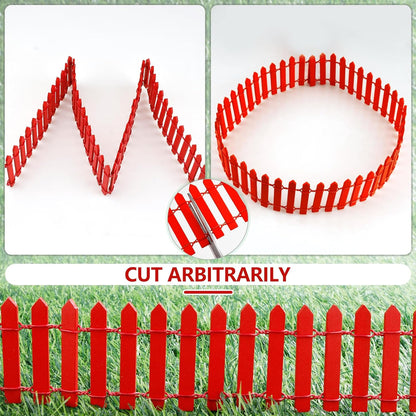 Mini Fairy Garden Fence, 35.5x2 Inch Cuttable Small Wood Picket Fence, DIY Miniature Accessories Decoration for Dollhouse, Crafts, Vegetable Platter, Cake(Red)