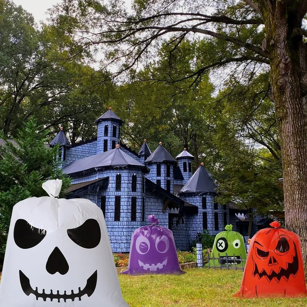 Halloween Pumpkin Lawn Bags, Large Reusable Leaf Bags with Twist Ties, Fall Outdoor Decorations, 8 Pack 24 * 30 Inch