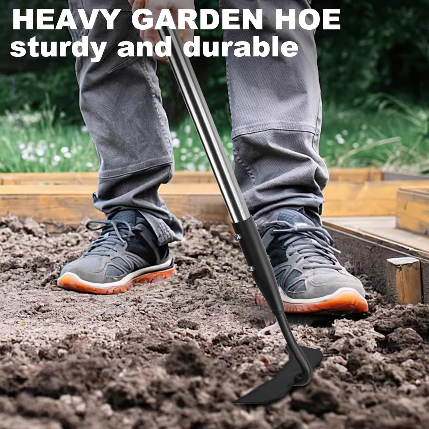 Garden Hoe, Long Handle Hoe Garden Tool with Non-Slip Silicone Cover, 56-Inch Stainless Steel Handle, Heavy Duty Hoe with Durable Blade, for Digging Loosening Weeding Planting
