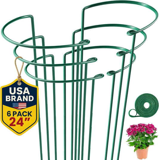 K-Brands Tall Plant Support Stakes – 10"W x 24"H Half Round Peony Cages and Supports for Indoor and