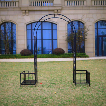 Steel Garden Arch with Plant Basket, 6'9" High x 3'8" Wide, Garden Arbor for Various Climbing Plant, Outdoor Garden Lawn Backyard