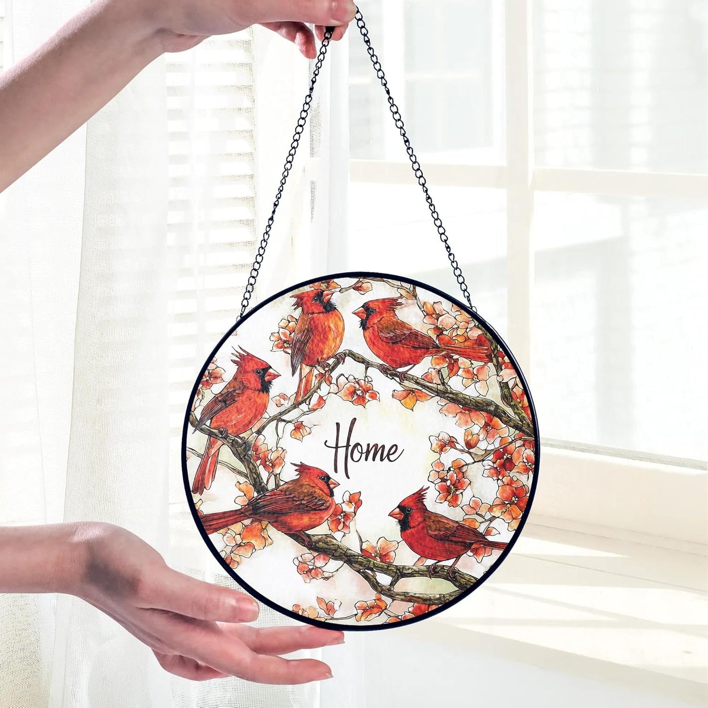 Cardinal Suncatcher Stained Glass Window Hanging Decor, Cardinals Memorial Gifts for Loss of Loved One Cardinal Remembrance Gifts, Mothers Day Birthday for Bird Lovers Women Grandma Mom